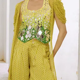 Pallavi Jaipur Embroidered Round Neck Top And Trouser With Shrug image 4