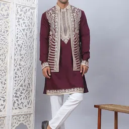 Jompers Men Floral Embroidered Regular Chikankari Kurta with Pyjamas-image-100