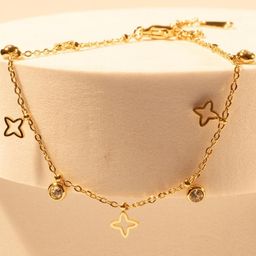 RaasRani Women Cubic Zirconia Tasselled Adjustable Star Studded 18K Gold Bracelet-picture-46