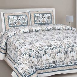 Bombay Spreads Blue & Off White Floral 180 TC Cotton King Bedsheet Set 2.74 m X 2.25 m-image-82