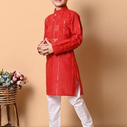 NFC CREATION Boys Embroidered Regular Sequinned Kurta with Pyjamas image 4