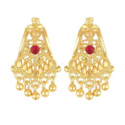 DIVASTRI Gold Plated American Diamond Studded Contemporary Drop Earrings-image-62
