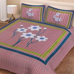Aura Blue And White Printed Pure Cotton 144 TC Queen Bedsheet Set 2.10 m X 2.30 m-image-84