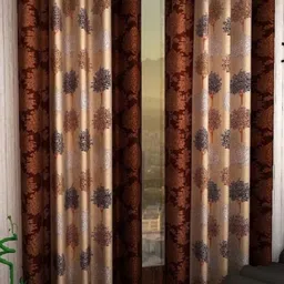 BELLA TRUE Brown & White2 Pieces Floral Long Door Curtains-image-50