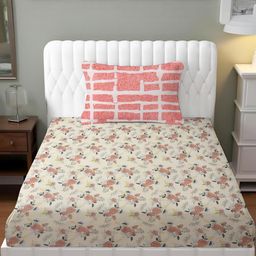 IVAZA Off White Floral 800 TC Egyptian Cotton Queen Bedsheet with 1 Pillow Covers-image-97