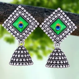 DIVASTRI Set Of 5 Silver-Plated Dome Shaped Jhumkas Oxidized Earrings-48
