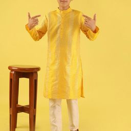 BAESD Boys Woven Design Mandarin Collar Zari Kurta With Pyjamas-picture-35