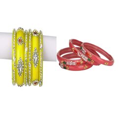 SOMIL Set of 10 Yellow Alloy Artificial Stones & Beads Bangles-image-88