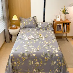 JC HOME Grey & Green Floral 140 TC Single Bedsheet with 1 Pillow Covers-image-60