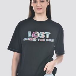 CAMLA Typography Printed Round Neck Oversized Cotton T-Shirt-image-36
