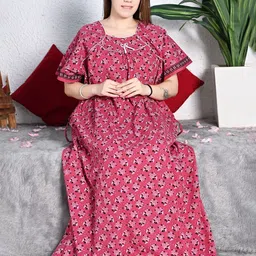 Bindass Female Collection Women Floral Printed Plus Size Pure Cotton Maxi Nightdress-image-99