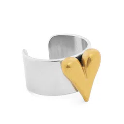 Carlton London Silver & Gold Plated Heart Cuff Adjustable Ring-picture-13