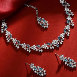 Atasi International Silver-Plated Crystals & American Diamond Studded Jewellery Set-image-94