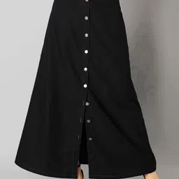 Tripursundari Fashion Buttoned A-Line Full Maxi Denim Skirt-image-48