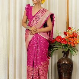 Subham Woven Design Zari Silk Blend Banarasi Saree-image-53