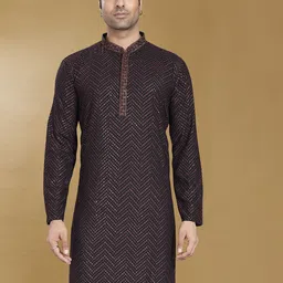 DIVISIVE Men Chevron Embroidered Chikankari Kurta-picture-3