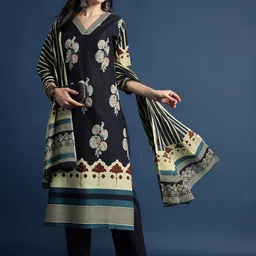 RAJMANDIRFABRICS Floral Printed Thread Work Pure Cotton Kurta With Trouser & Dupatta image 3