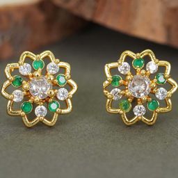 DIVASTRI Brass AD Diamond Studs Earrings-image-34