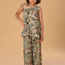The Mini Trunk Girls Floral Printed One Shoulder Kurta With Trousers-image-46