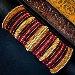 RIJOLI Set Of 54 Gold-Plated Cubic Zircon Studded & Beaded Bangles-7