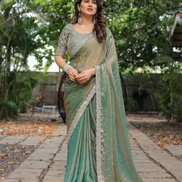 The Textile Hub Women Solid Embroidered Mirror Work Pure Chiffon Saree-picture-32