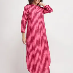 Pink Fort Women Pink Cotton Striped A-Line Dress-picture-40