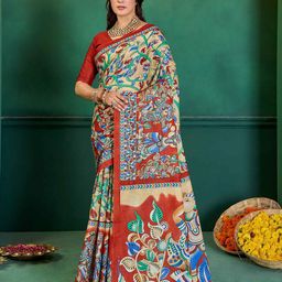 HERE&NOW Kalamkari Printed Pure Cotton Bagru Saree-image-81
