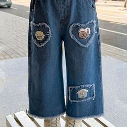 LULU & SKY Girls Wide Leg High-Rise Mildly Distressed Light Fade Jeans-picture-19