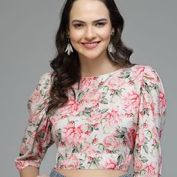 Fabway Clothing Floral Print Puff Sleeve Crepe Styled Back Crop Top-image-94