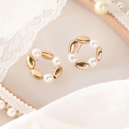 DressBerry Gold-Plated Artificial Stones Beaded Circular Shaped Drop Earrings-50
