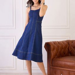 Orchid Blues Denim A-line Midi Dress-image-40