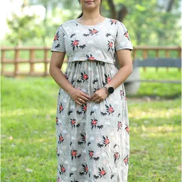 Lotus Fashions By Blue Velvet Women Floral Printed Pure Cotton Maxi Nightdress-48
