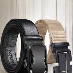 Provogue Men Pack of 2 Textured Formal Belt-image-77