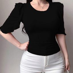 Istyle Can Women Knit Slim Fit Round Neck Puff Sleeves Ribbed Top-image-74