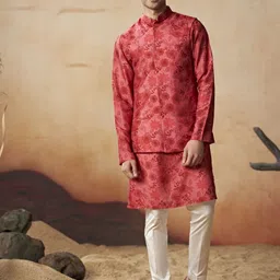 HILO DESIGN Men Ethnic Motifs Printed Regular Kurta with Trousers With Nehru jacket-picture-39