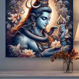 SAF Blue & Brown 1 Piece Wood Religious Wall Paintings-30