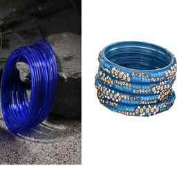 SOMIL Set of 16 Blue Alloy Artificial Stones & Beads Bangles-image-100