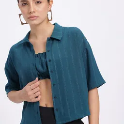 glitchez Self-Striped Ruched Crop Bralette Top & Shirt-picture-36