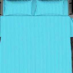 HOME PLUS STUDIOS Turquoise Blue & Blue Striped 210 TC King Bedsheet with 2 Pillow Covers-76