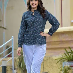 ARAVALII Floral Print Pure Cotton Top-image-8
