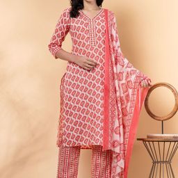 Readiprint Floral Printed V-Neck Sequinned Straight Kurta With Trousers & Dupatta-picture-30