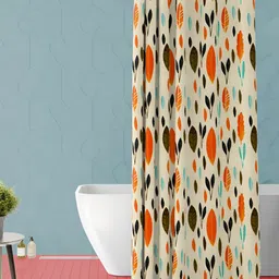ArtzFolio Cream-Coloured & Orange-Coloured Geometric Printed Waterproof Shower Curtain-10