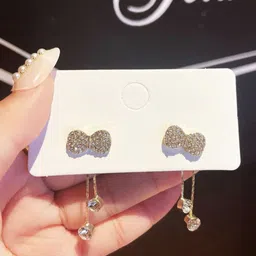 Celestria Bow Shaped Artificial Stones Studded Drop Earrings-8