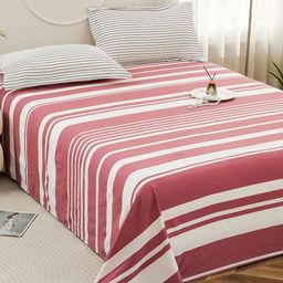 Story@home Aviator Maroon & White Striped 240 TC Cotton King Bedsheet with 2 Pillow Covers-image-84