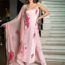 DIVASTRI Floral Printed Shoulder Straps Straight Kurta With Trousers & Dupatta-8