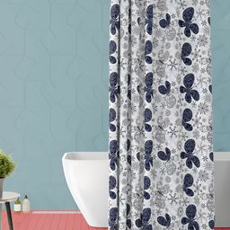 ArtzFolio White & Blue Printed Water Proof Shower Curtain-image-61