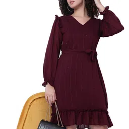 God's Club Women Puff Sleeve Fit & Flare Dress-picture-7