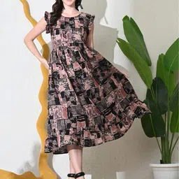 Sangria Abstract Printed Flutter Sleeves Fit & Flare Midi Dress-9