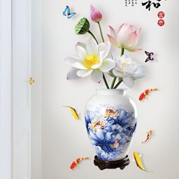 INDIAN ROYALS Blue & White Flower Pot Printed Self-Adhesive & Durable Wall Sticker-image-77