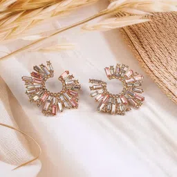 Rubans 18K Gold-Plated Stone Studded Radiant Fan-Shaped Statement Classic Studs-27